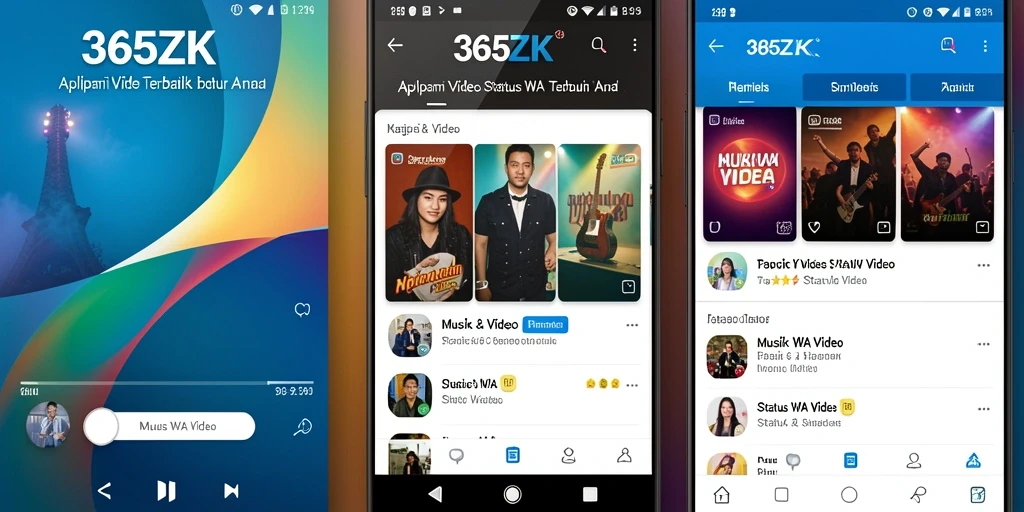 Tampilan antarmuka aplikasi 365ZK untuk status video yang menarik.