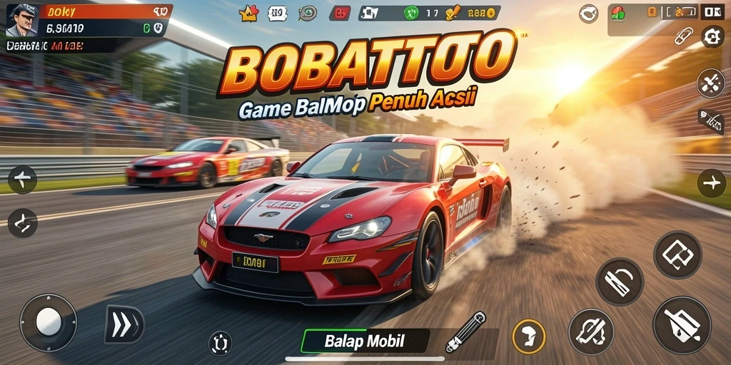 Tampilan antarmuka permainan <strong>BOBATOTO</strong> dengan grafis balap yang memukau.