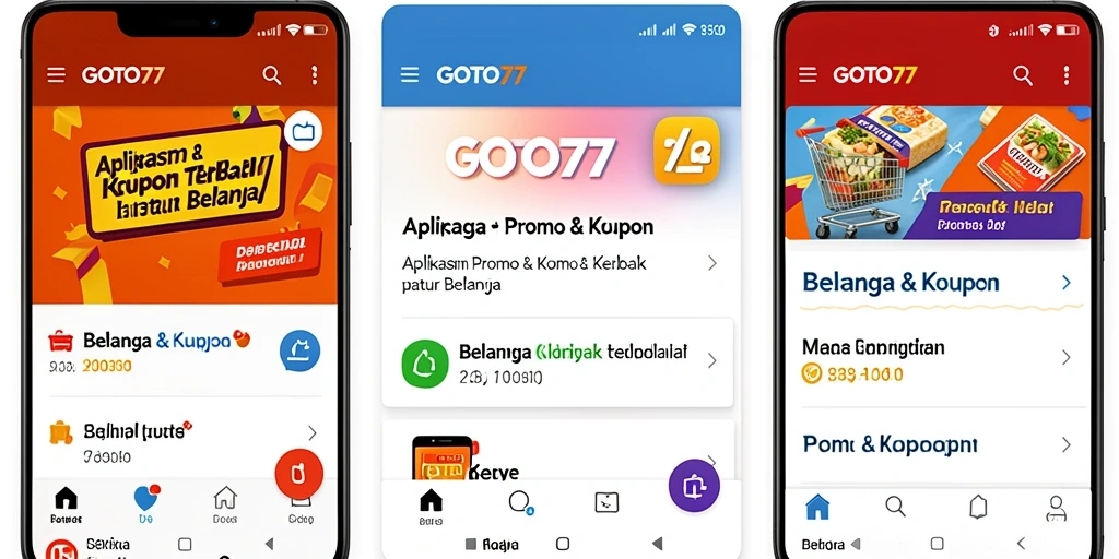 Tampilan antarmuka aplikasi GOTO77 dengan fitur promo dan kupon.