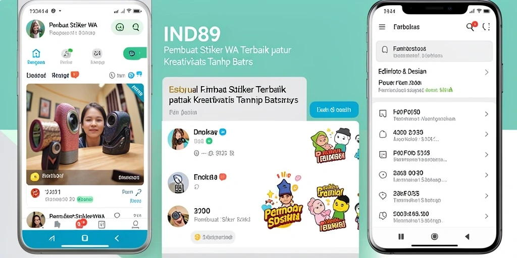 Antarmuka aplikasi IND89 dengan pilihan stiker yang menarik.