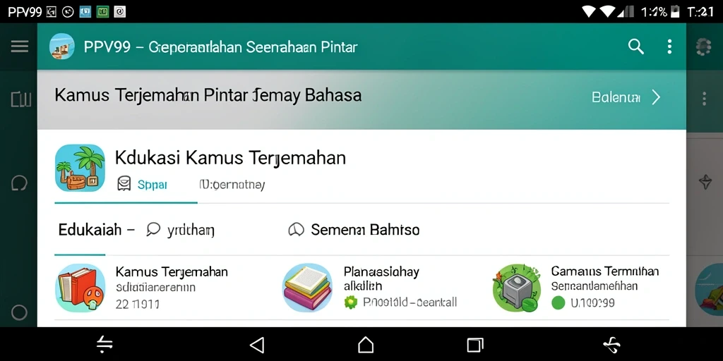 Tampilan antarmuka pengguna aplikasi Kamus Terjemahan PPV99.