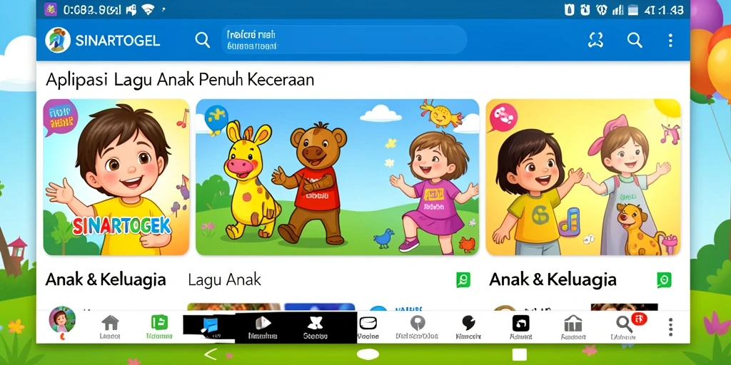 Tampilan intuitif aplikasi Lagu Anak SINARTOGEL yang penuh warna.