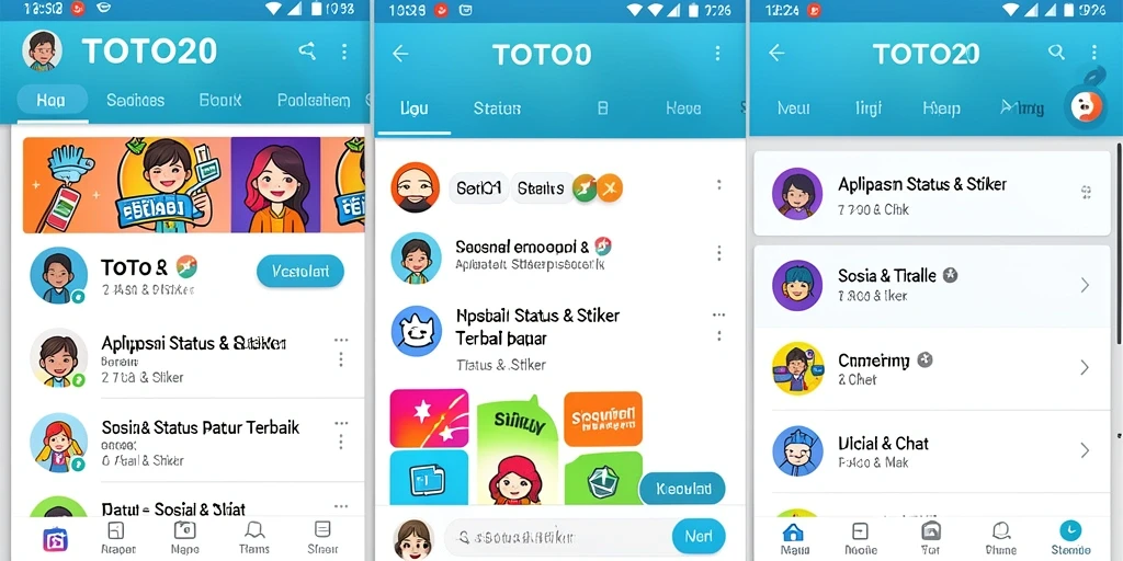 Tampilan antarmuka TOTO20 dengan koleksi stiker menarik.